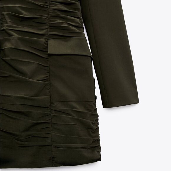 Zara Draped Dress Blazer Khaki New - Picture 6 of 8